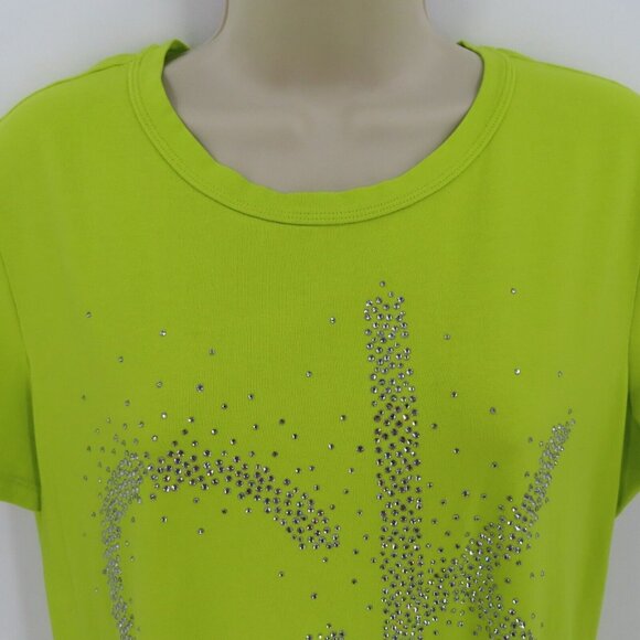 Calvin Klein Womens Large Yellow Green White Rhinestone Bling Tee T Shirt Dress - Picture 2 of 14